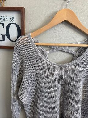 Soybu Light Gray Open-Knit Sweater with Crossback Straps